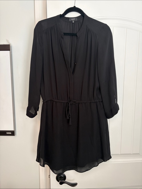 Babaton Dresses & Skirts - Babaton 100% Silk Black Long-Sleeve Drawstring Dress